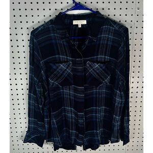 Side stitch button down flannel shirt